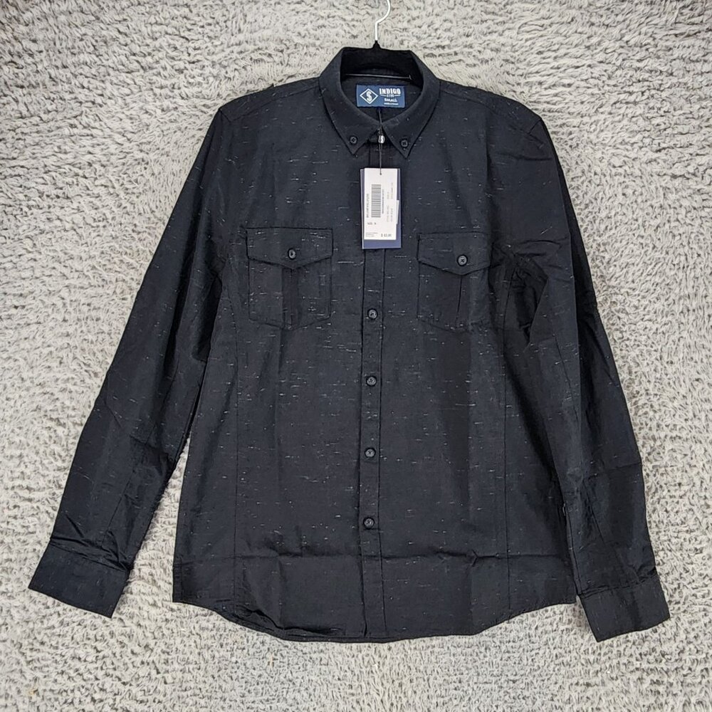 Indigo Star Shirt Mens Small Black Life Long Sleeve Roll Tab Button Up *NWT*